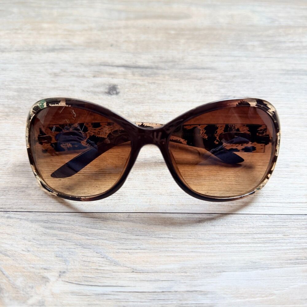 Y2K Steve Madden Oversized Brown Sunglasses Abstract Print Statement Shades